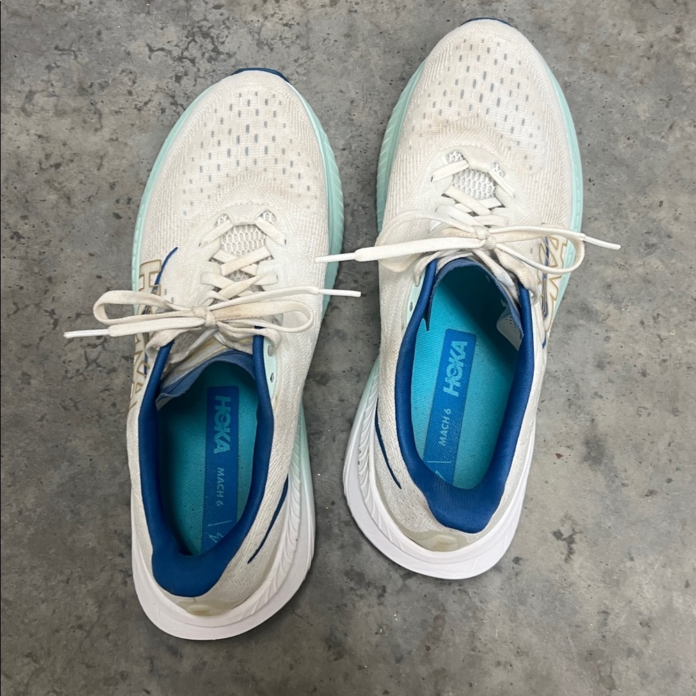 Hoka Mach 6 Men’s Size 11 Cream and Teal Running Shoes - Picture 5 of 7